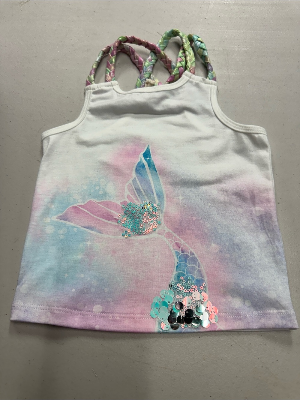 2T NWOT Sara Sara White Tank Top with Pastel Mermaid Sequin Graphic